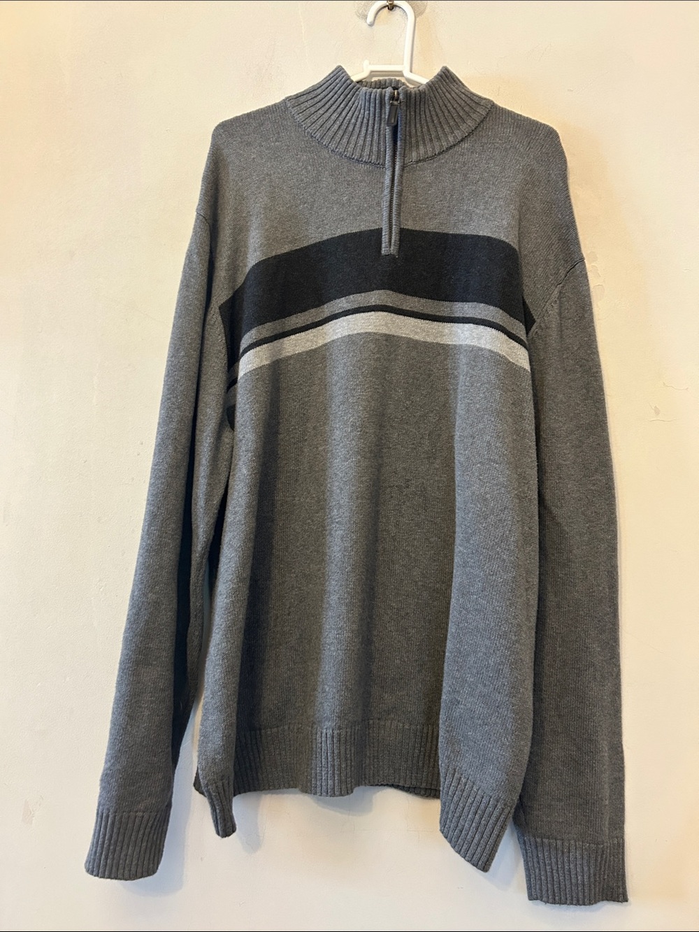 Oliver & Burke Men's Grey Quarter-Zip Stripe Sweater Size XXL EUC